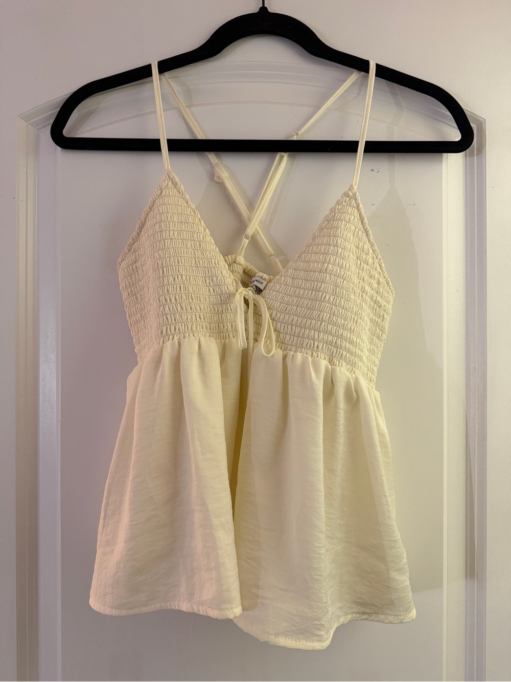 Smocked V-Neck Spaghetti Strap Tank Top in Light Yellow